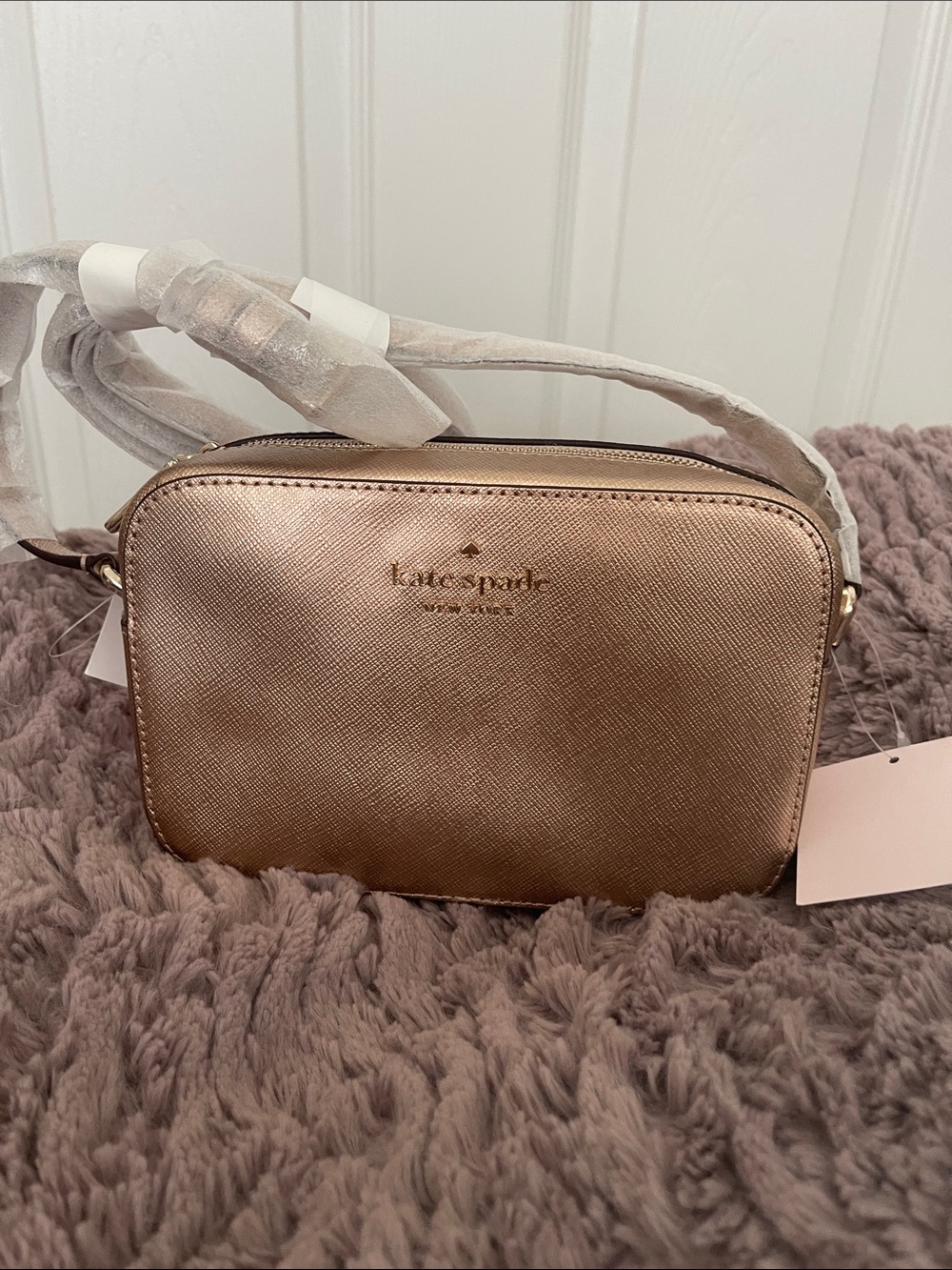 kate spade Metallic Rose Gold Crossbody Camera Bag